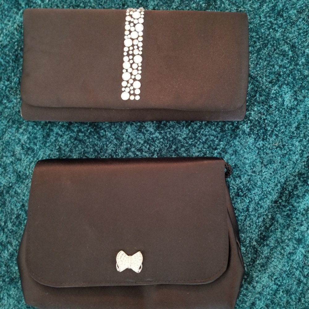 Two black satin evening purse/clutch